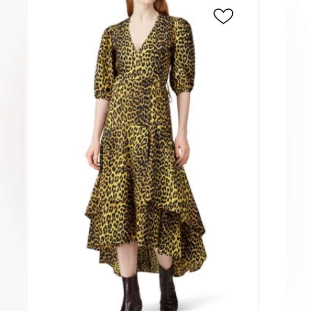 Ganni Cheetah Printed wrap dress SMALL